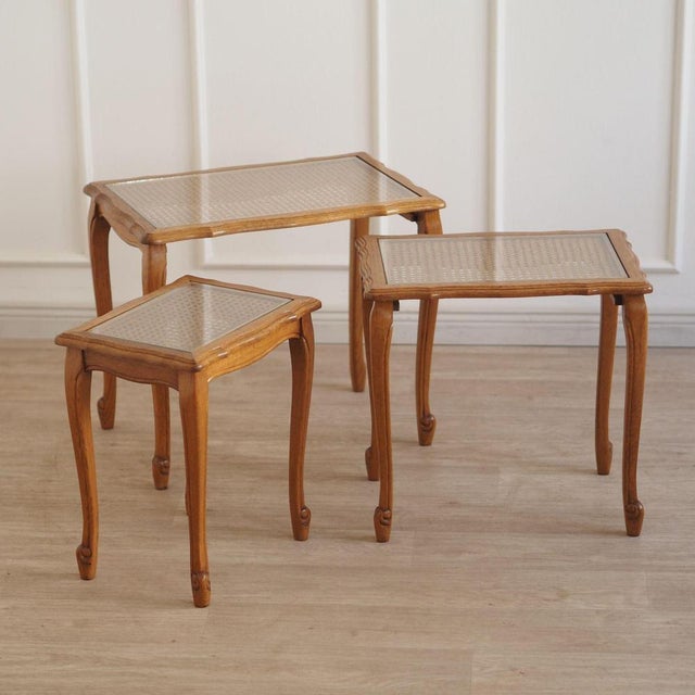 Vintage Nesting Tables in Viennese Wicker, Set of 3 For Sale - Image 3 of 13