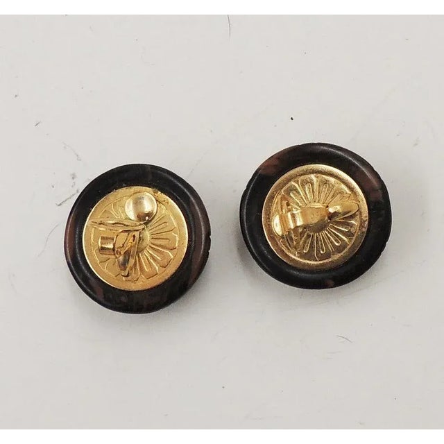 Modern Vintage 1970s Crown Trifari Brown Round Domed Maze Clip Earrings - 2 Pieces For Sale - Image 3 of 9