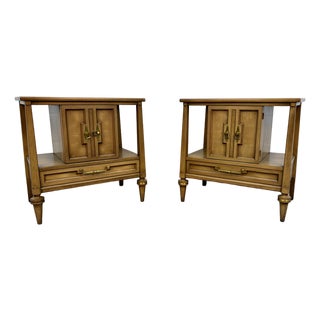 Pair of Mid 20th Century Walnut and Brass Nightstands by White Furniture For Sale