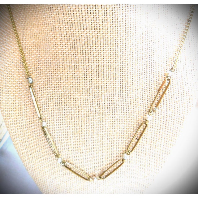 Antique Etched 9k Gold Lingerie Pin Necklace With Pearls For Sale - Image 4 of 12