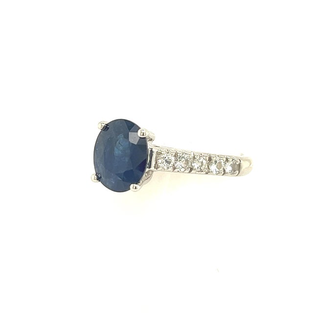 Natural Sapphire Diamond Ring 14k W Gold 3 TCW Certified For Sale - Image 4 of 10