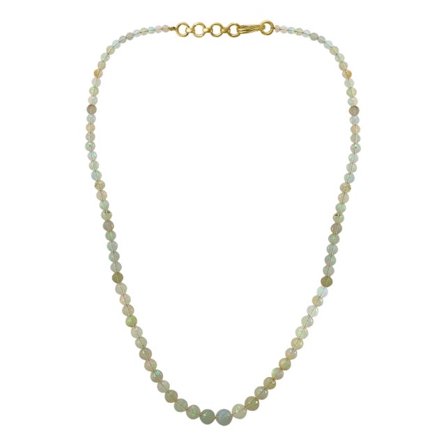 Natural Opal Faceted Bead Single Strand Necklace on Clearance Silver Clasp For Sale