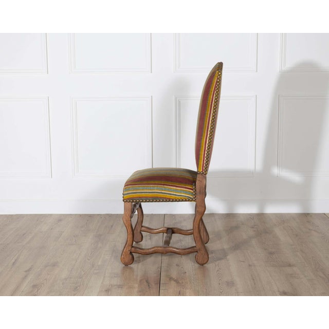 Mid 20th Century Set of Six Pegged Oak Mutton-Leg Dining Chairs with Striped Upholstery For Sale - Image 9 of 9
