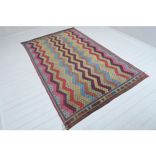 Art Deco Vintage Turkish Embroidered Wool Rug-6’x9’10" For Sale - Image 3 of 13