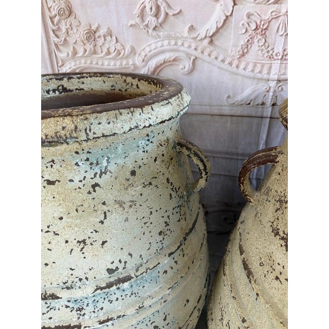 Ceramic Pair of Large Distressed Mediterranean Style Terracotta Olive Jars With Handles For Sale - Image 7 of 15