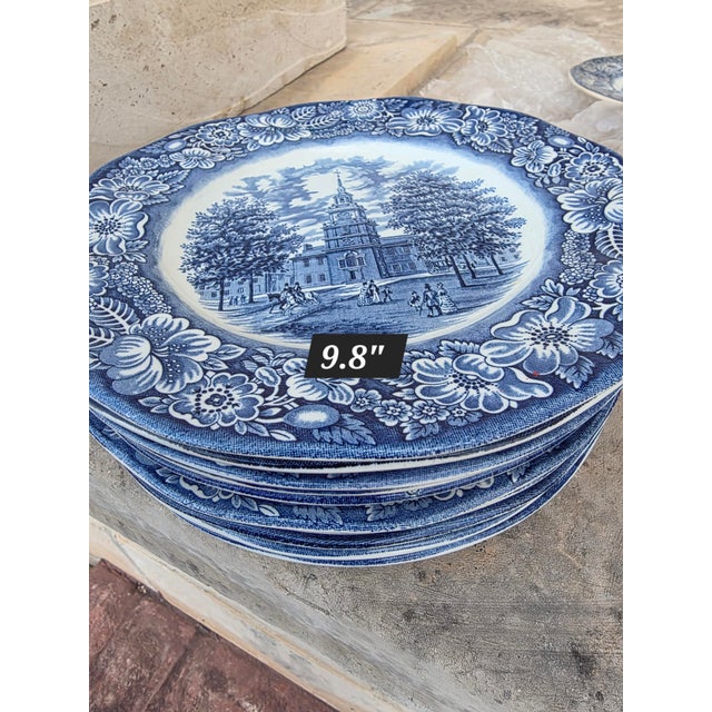 1940s Liberty Blue Staffordshire Ironstone Plates Set of 10 For Sale - Image 4 of 8