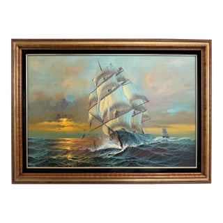 Preston Willis - Original Marine Oil Painting Tall Ship Nautical Seascape For Sale