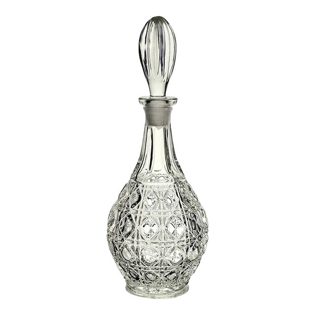 Cane Molded Clear Glass Crystal Decanter Poland For Sale
