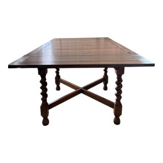 Vintage Jacobean Revival Solid Wood Dining Table With Barley Twist Legs For Sale