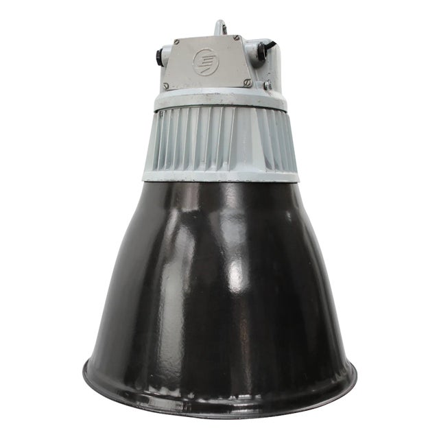 Vintage Industrial Black Enamel Pendant Lights For Sale