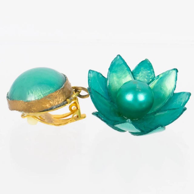Francoise Montague Earrings Turquoise Green Flowers For Sale In Atlanta - Image 6 of 6