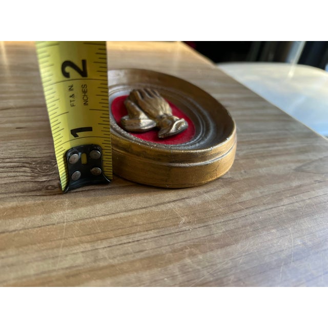 Mid-Century Modern 1970s Small Gold and Red Praying Hands Decorative Wall Hanging For Sale - Image 3 of 7