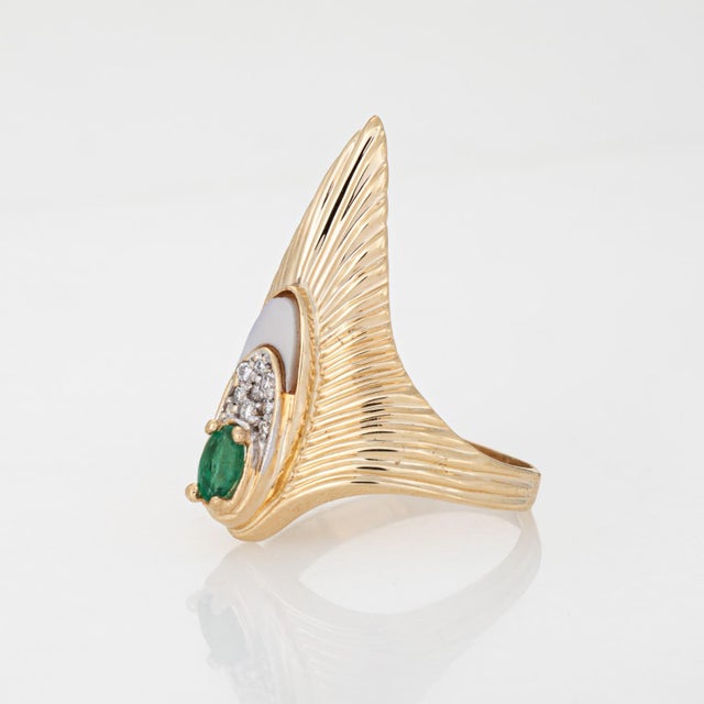 Erte Peacock Rayonnement Ring LTD Edition Emerald Diamond Vintage 14k Gold, Size 7.5 For Sale - Image 4 of 8