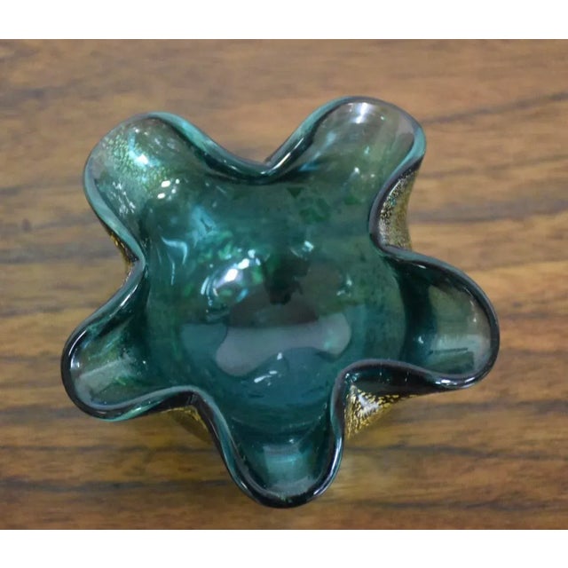 A mid century modern Italian modern Murano gold fleck candy dish 4.5” wide. 4.5” deep. 2.5” tall.