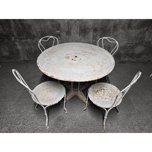 Metal Wrought Iron Garden Table and Chairs, 1930s, Set of 5 For Sale - Image 7 of 12