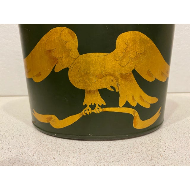 Beautiful metal letter holder/bin with brass accents. Adorned with a golden eagle against a deep green background. Very...