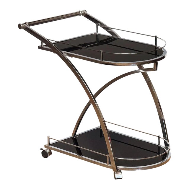 Art Deco Two-Tiered Drinks Cart of Chrome and Black Glass From England For Sale
