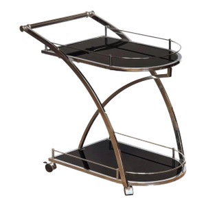 Art Deco Two-Tiered Drinks Cart of Chrome and Black Glass From England