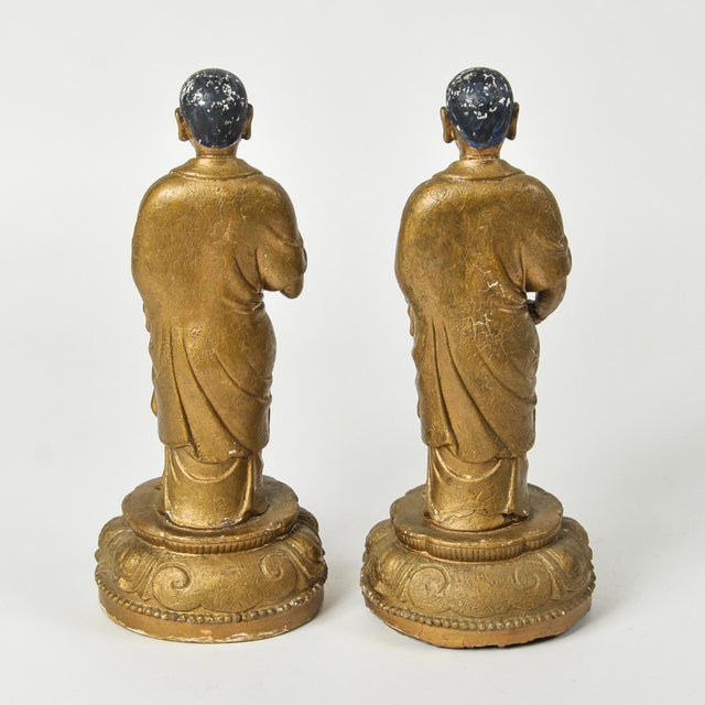 Pair of Gilded Buddhist Monk Figures For Sale - Image 9 of 17