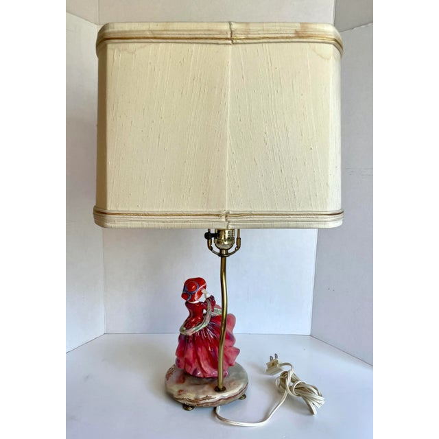 1930s Pair of English Royal Doulton Lady Figurines on Onyx Lamps For Sale - Image 11 of 13
