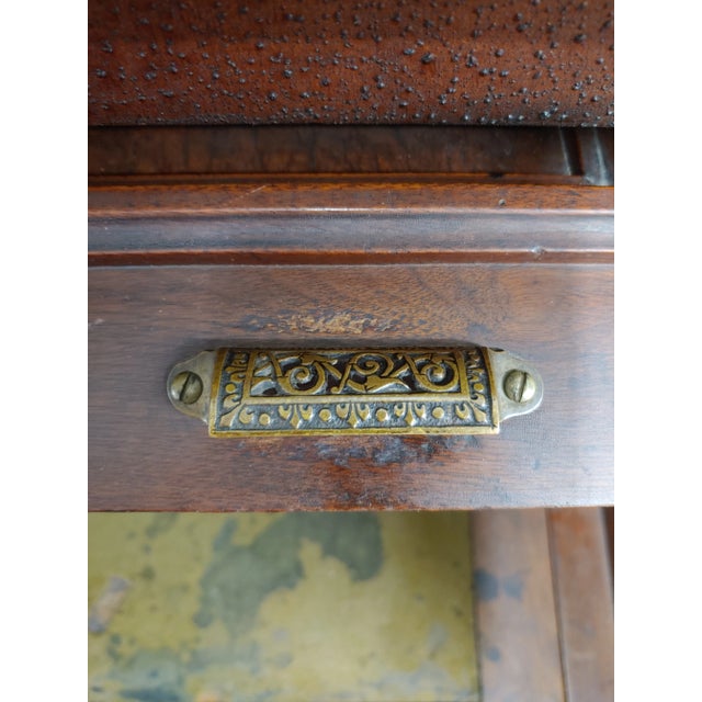 Antique 19th Century Mahogany Renaissance Revival Banker's Cylinder Secretary Desk For Sale - Image 12 of 13