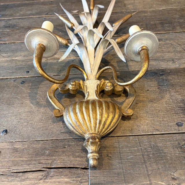 Antique French Gilded Wheat Sheaf Wall Sconces -a Pair For Sale - Image 4 of 10