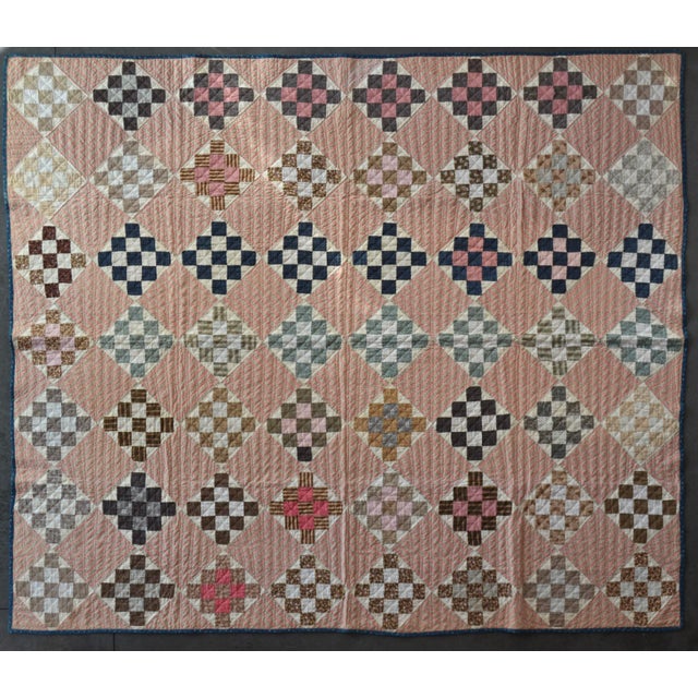 Textile Early 20th C Hand-Quilted Variation of a Nine Patch Cotton Quilt. - For Sale - Image 7 of 11