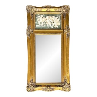 19th-C. French Neoclassical Beveled Trumeau Mirror, Cherub Bas-Relief Panel For Sale