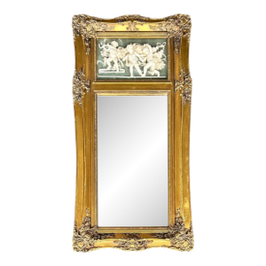 19th-C. French Neoclassical Beveled Trumeau Mirror, Cherub Bas-Relief Panel