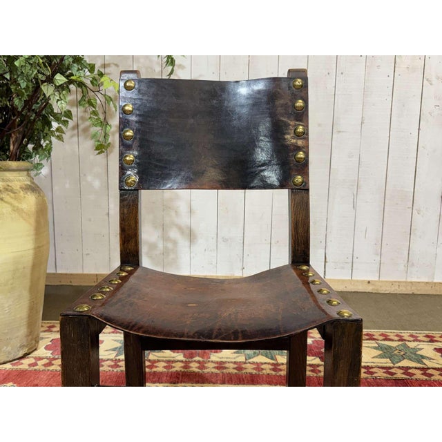 Antique English Chairs in Oak and Leather, 1800s, Set of 6 For Sale - Image 10 of 18