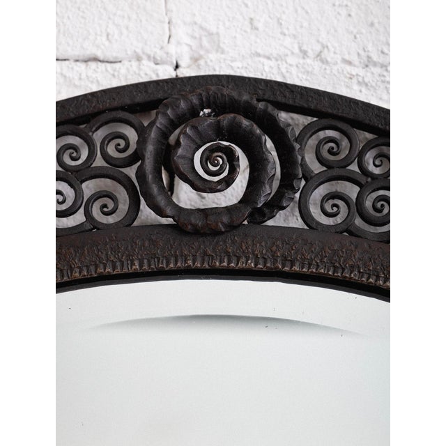 Art Deco French Art Deco Hammered Iron Mirror For Sale - Image 3 of 8