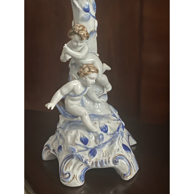 1950s Vintage German Meisen Style Porcelain Figural 2 Parts Candleholders For Sale - Image 5 of 11