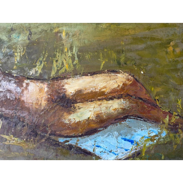 1970s 1970’s Vintage Barton Reclining Nude Woman Impressionist Abstract Oil Painting, Wood Framed For Sale - Image 5 of 12