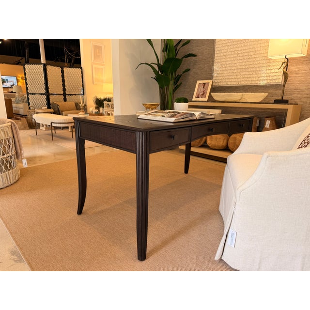 Wood McGuire Espresso Wood Desk With Cane Detailing For Sale - Image 7 of 14