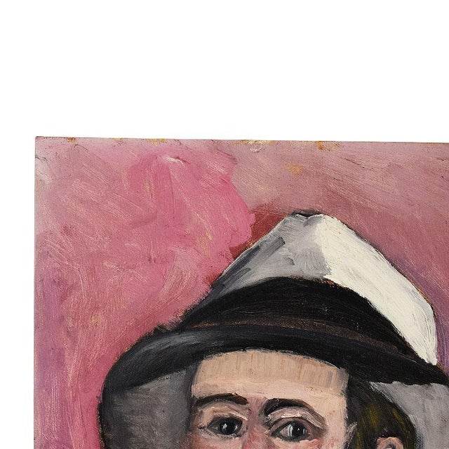 Late 20th Century Portrait Painting of a Man in a Fedora on Pink - 12” X 16” by Clair Seglem For Sale - Image 5 of 7