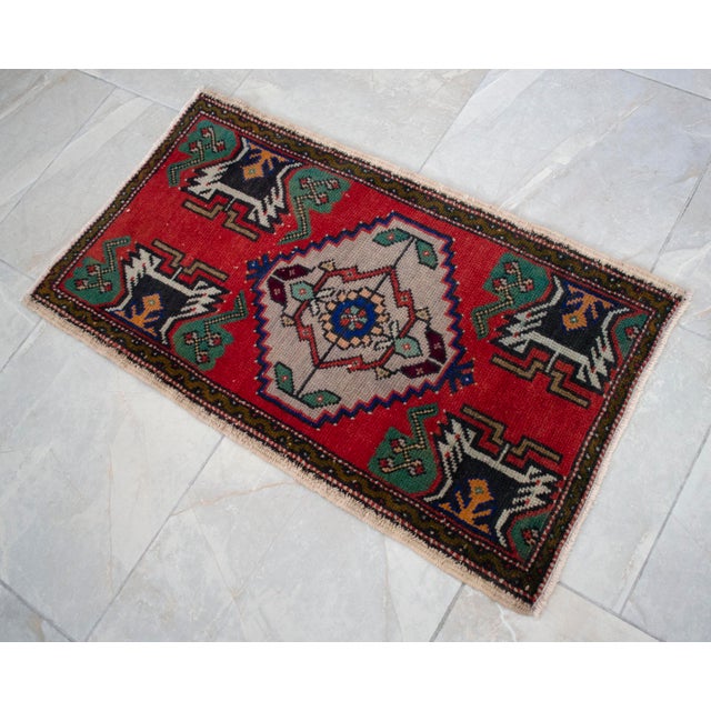 Hand Knotted Small Oushak Rug Faded Mini Rug Mat - 1'8" X 3' For Sale - Image 10 of 13