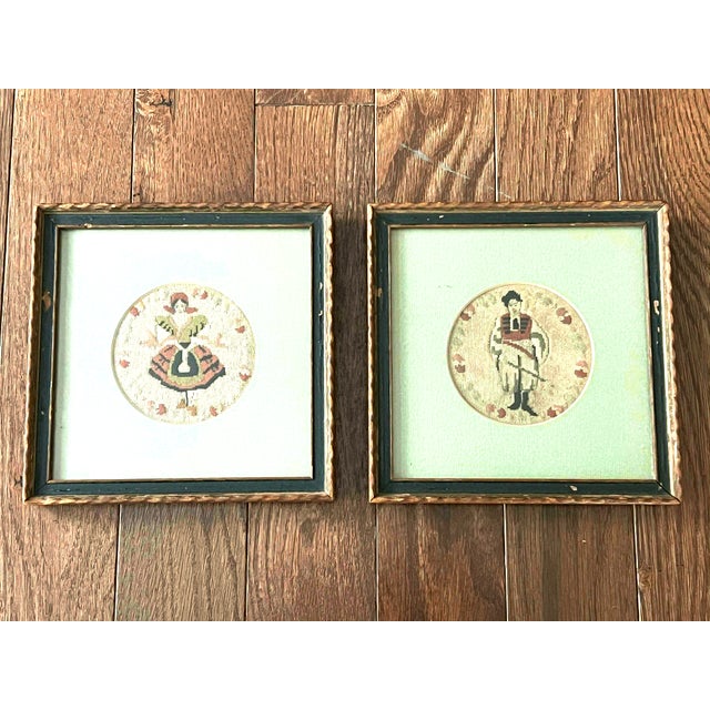 Pair of Antique Framed Petit Point Needlework - Hungarian Man and Woman in Traditional Attire For Sale - Image 11 of 12