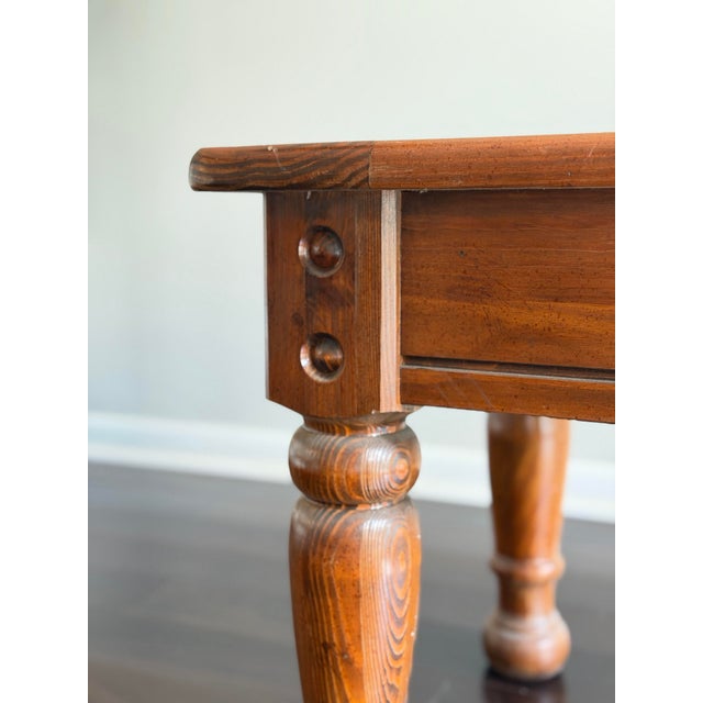 Mid 20th Century Vintage Rustic Solid Pine Square End Table — Turned Baluster Leg Farmhouse Spanish Colonial Side Table For Sale - Image 5 of 12