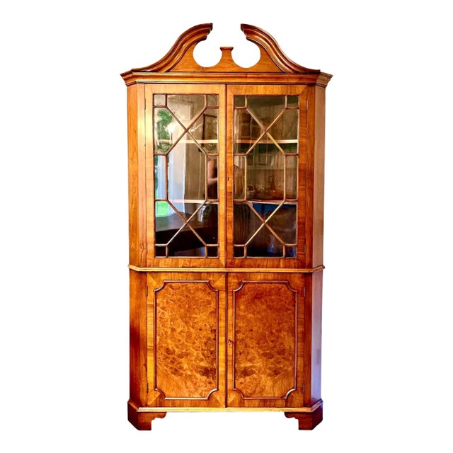 Georgian Walnut Corner Vitrine or China Cabinet For Sale