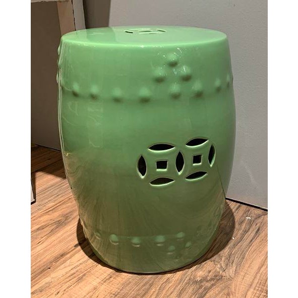 Solid Green Ceramic Garden Stool | Chairish