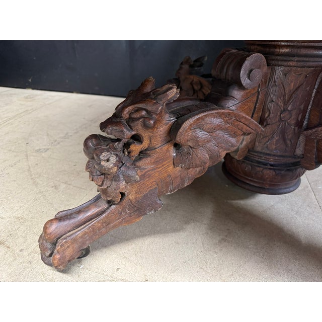 French Carved Oak Hunting Table, 1860 For Sale - Image 6 of 10