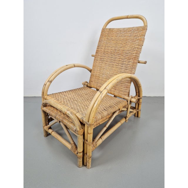 Vintage Bamboo Deck Chair Rattan Garden Folding Chair 1960 Original 60s sun lounger handmade bamboo and rattan This...