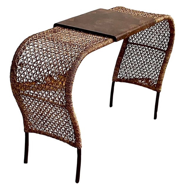 Vintage Coastal Woven Rattan and Pen Shell Console Table For Sale In West Palm - Image 6 of 7
