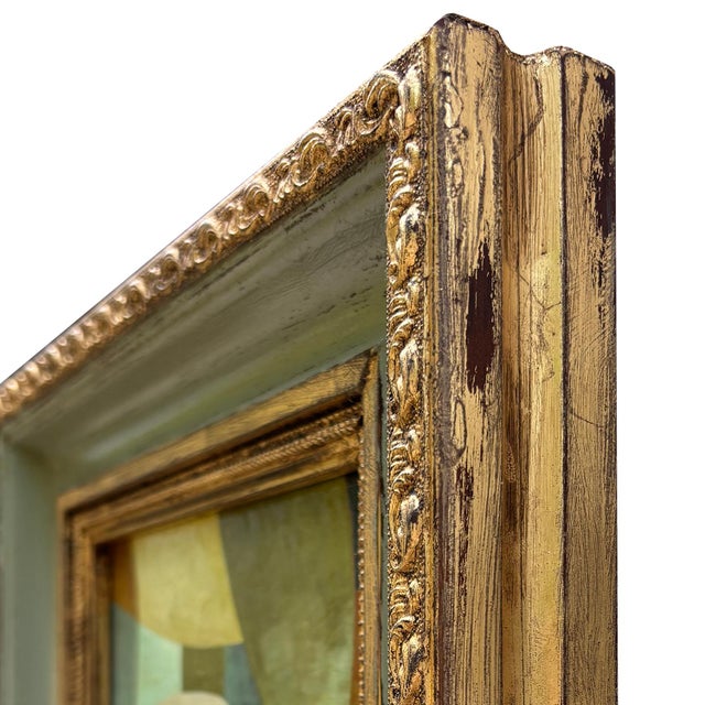 Contemporary Abstract Oil Painting in Vintage Greige Painted Frame For Sale In New York - Image 6 of 6