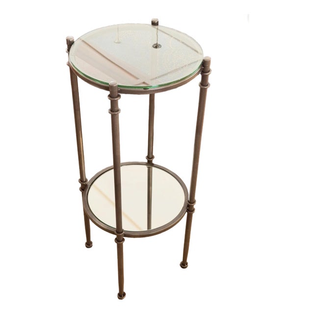 Small Modern Gray Metal and Glass Top Drink/Side Table For Sale