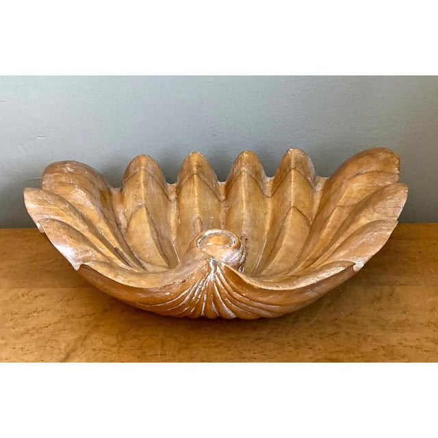 Vintage Carved Wood Clam Shell- Shaped Bowl For Sale - Image 10 of 12
