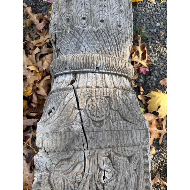 Antique Salvaged Structural Support Beam With Intricate Carvings, For Sale - Image 9 of 17