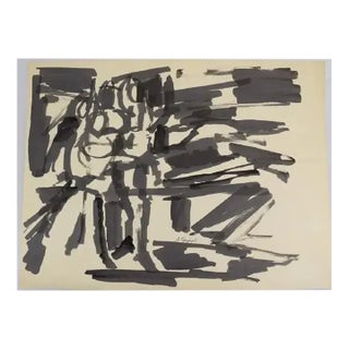 Mid 20th Century Abstract Action Painting, Black & White Pen & Ink on Paper by Salvatore Grippi For Sale