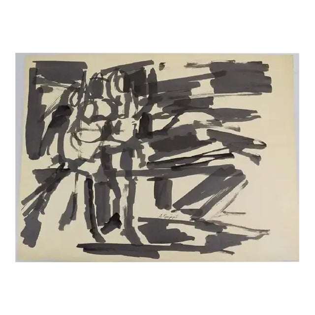 Mid 20th Century Abstract Action Painting, Black & White Pen & Ink on Paper by Salvatore Grippi For Sale