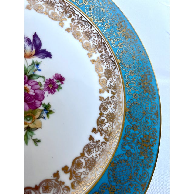 Vintage 1930s Rosenthal Germany Turquoise & Gold Encrusted Porcelain Dinner Plate For Sale In Dallas - Image 6 of 8